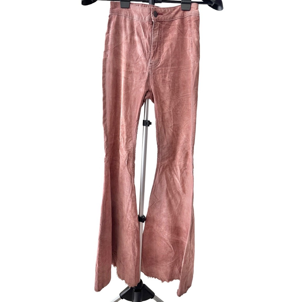 Free People W24 Dusty Rose Corduroy Bell Bottom Flare Pants‎ Boho Y2K 32 In